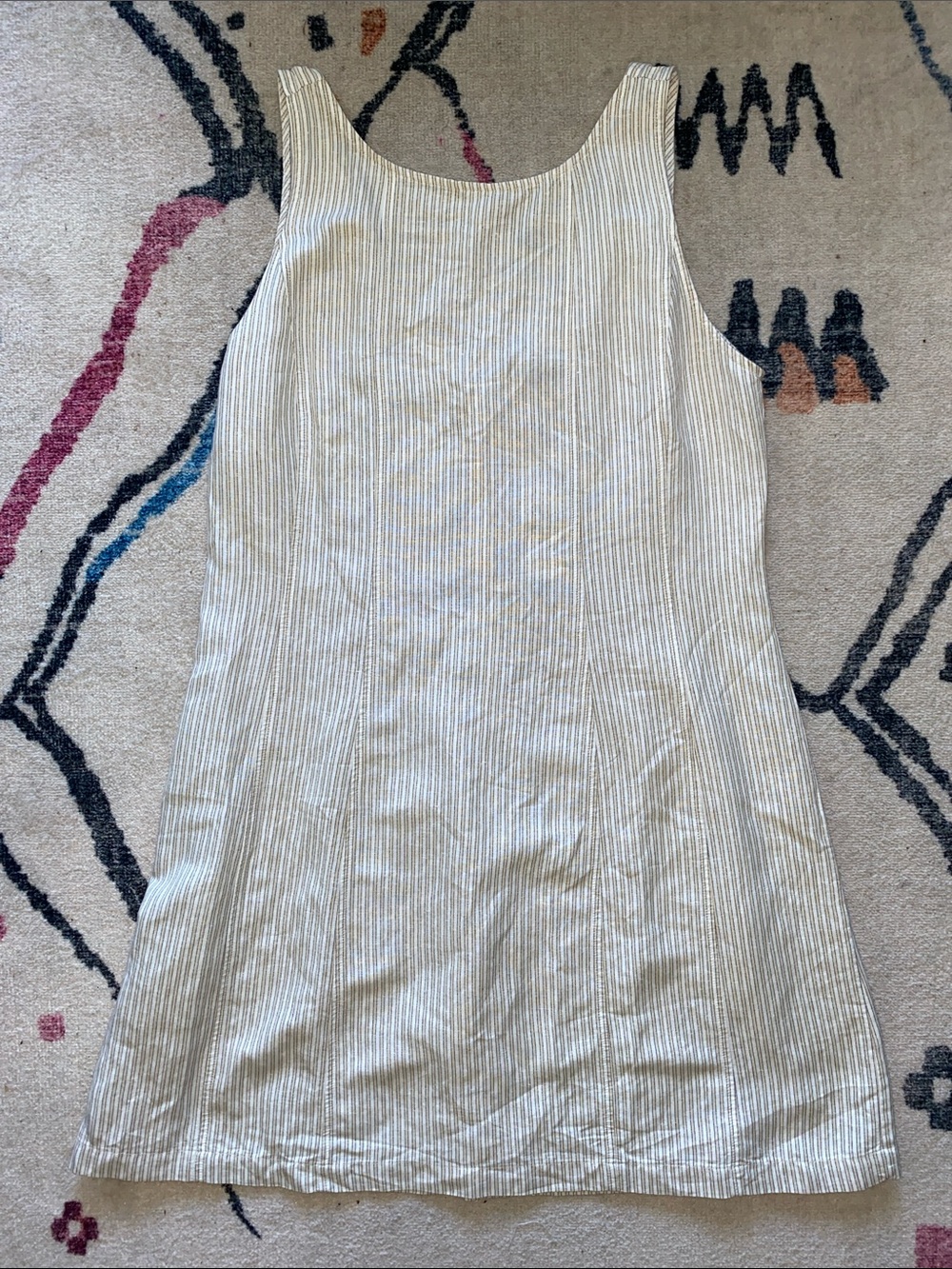 NWT LOFT Beige and White Striped Sleeveless Shift mini Dress Size 12